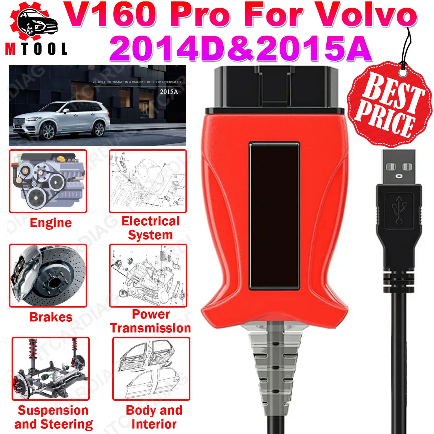 2014D 2015A V160 Pro Car Diagnostic Tool Support For Volvo Till Car Year 2016 Real Test XC60/ S60/ V70/ V50/ V40/ S40 More Cars