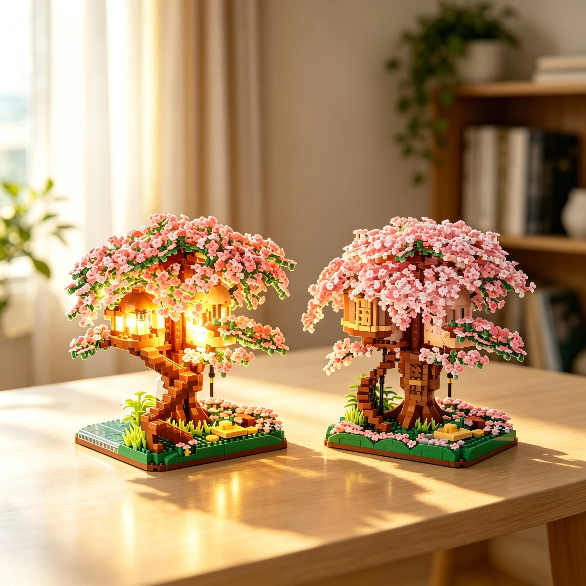 Cherry Bonsai Tree Building Blocks Set DIY Sakura Blossom Plants Bricks with Light Treehouse Model Romantic Gift for Girlfriend - view 4