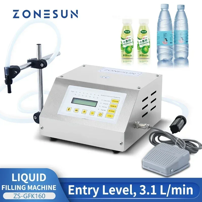 

ZONESUN Liquid Filling Machine Digital Control Filler Pump Bottle Filler for Milk Beverage Water ZS-GFK160