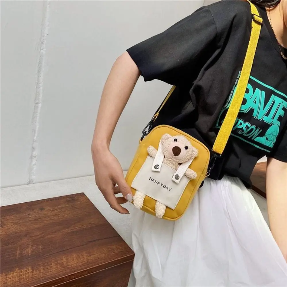 Verstelbare riem canvas schoudertas beer pop effen kleur mini casual crossbody tas cartoon Koreaanse stijl kleine messenger bag