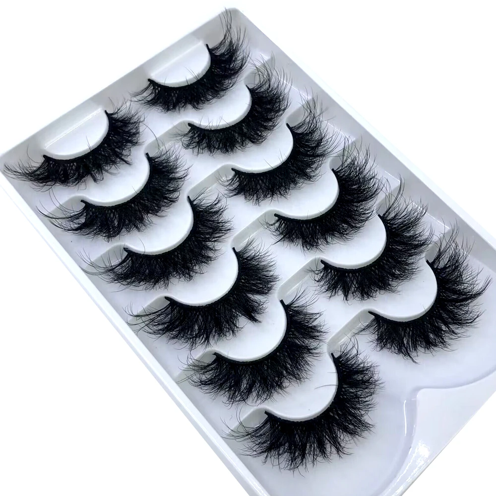 6 Pairs 23mm 3D Mink Lashes Bulk Russian Volume Fluffy Natural False Eyelashes Thick Dramatic Mink Eyelashes Wholesale maquiagem