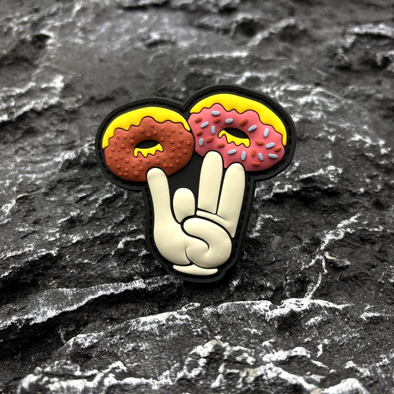 Donut Gesture Pattern Arm Badge PVC Patch Emblem Decal Glow-in-the-Dark Free Hook and Loop Backing