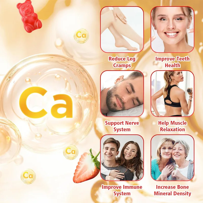 Aojnster Calcium Citrate Gummies, 1200mg, Strawberry Flavor, Sugar Free, Vegan, 60 Count Daily Dietary Supplement for Adults