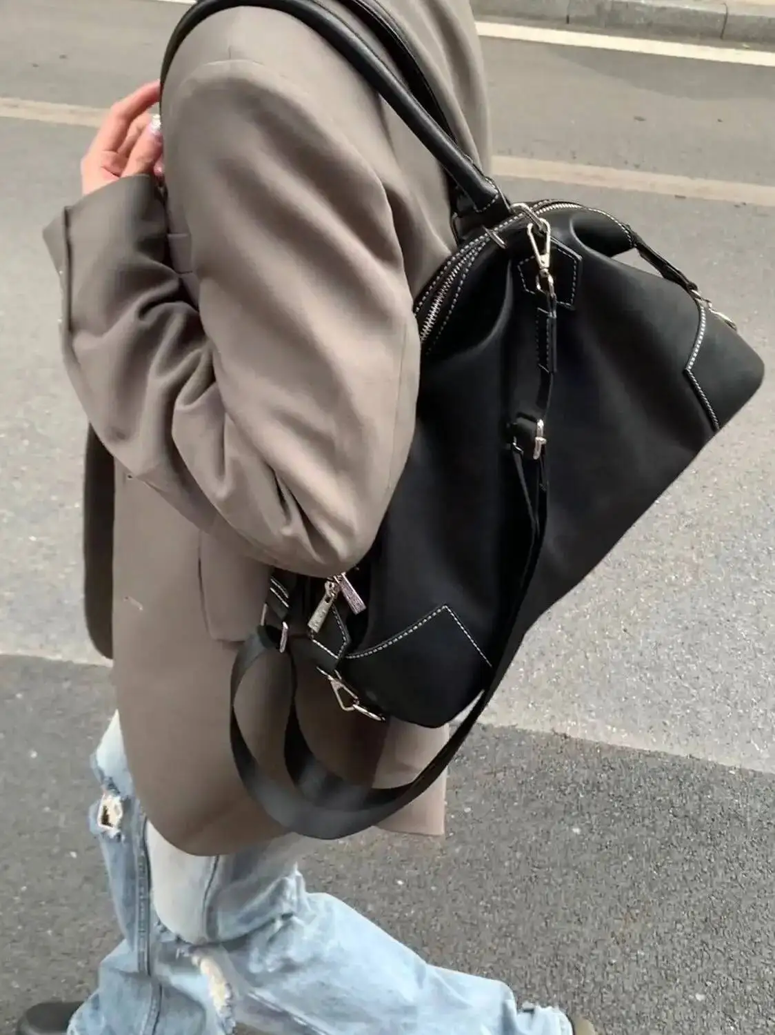 Bloom Retro Large Capacity Tote Women Vintage Soft Leather Casual Shoulder Bags Ladies Y2k Grunge Handbag Messenger Bag