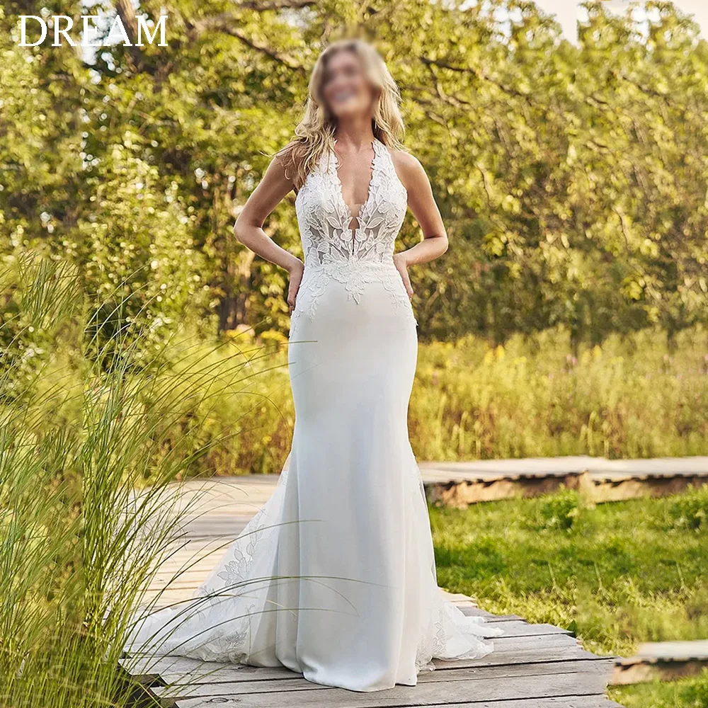 

DREAM Customized Elegant Ivory Mermaid Wedding Dresses Lace Floor-Length Sweep Train Brides Dress Women Vestidos De Novias 2025