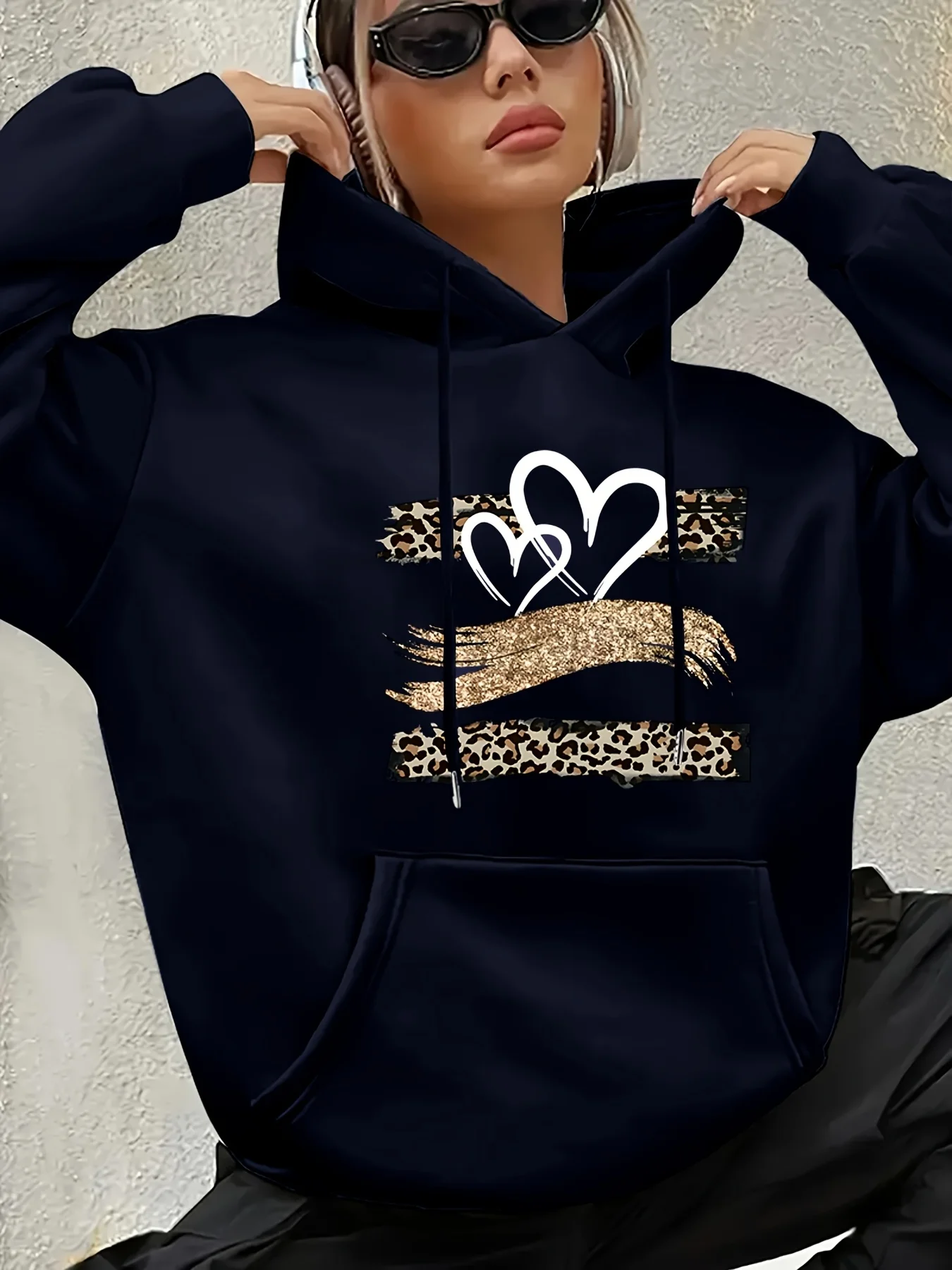 2026 Heart shaped leopard print pattern Print Casual Women'S Hoodie Fashion Harajuku Kawaii Y2K Clothing oversized hoodie