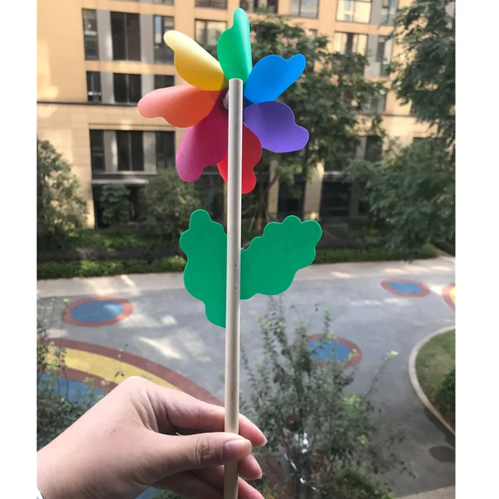 Colorful Windmills Wedding Outdoor Venue Arrangement Home Decoation Wooden Pole Windmills Suitable For Garden Yard Party