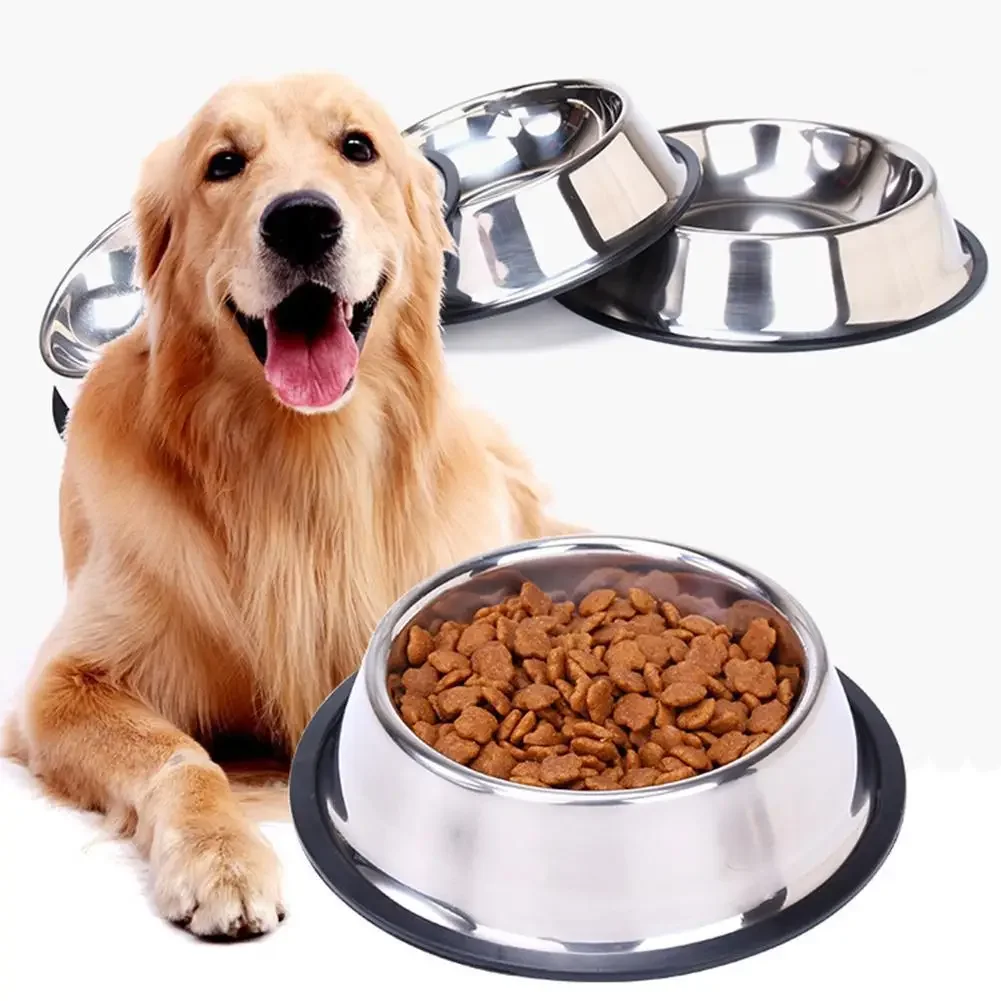 Pet Dog Bowl Feeder Stainless Steel Dog Basin Cat Bowl Skidproof Food Water Drink Dishes Feeder Bowls Food Accessories Supplies