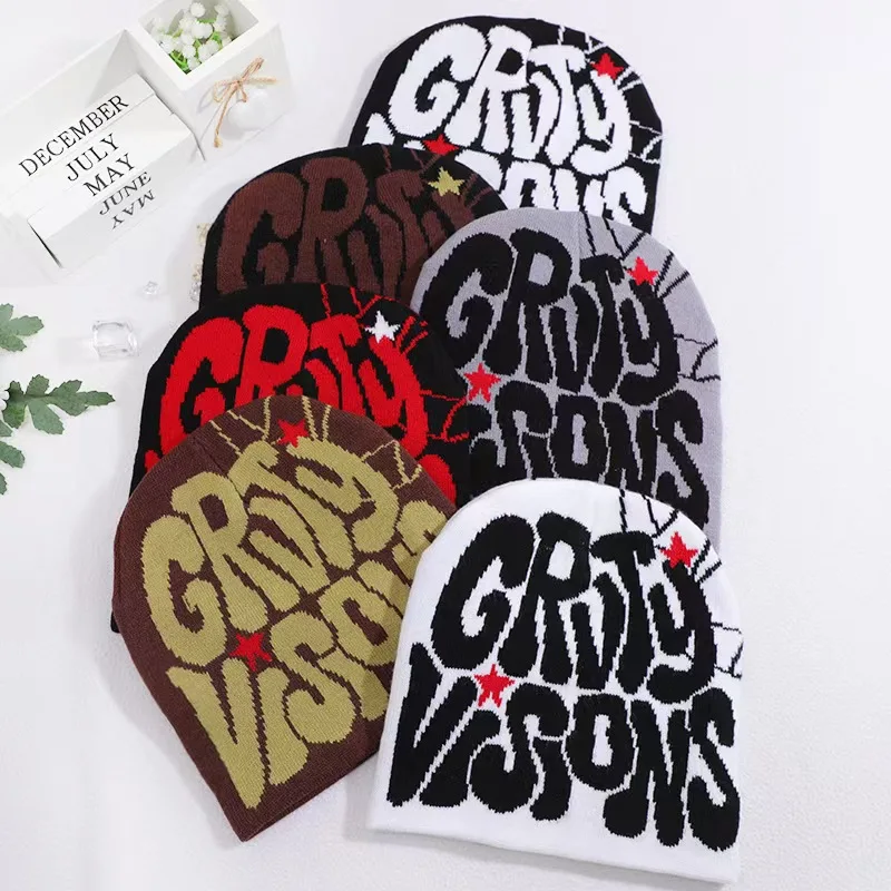 New  European and American popular acrylic material GR letter jacquard outdoor fashion knitted hat for men and women beanie hat