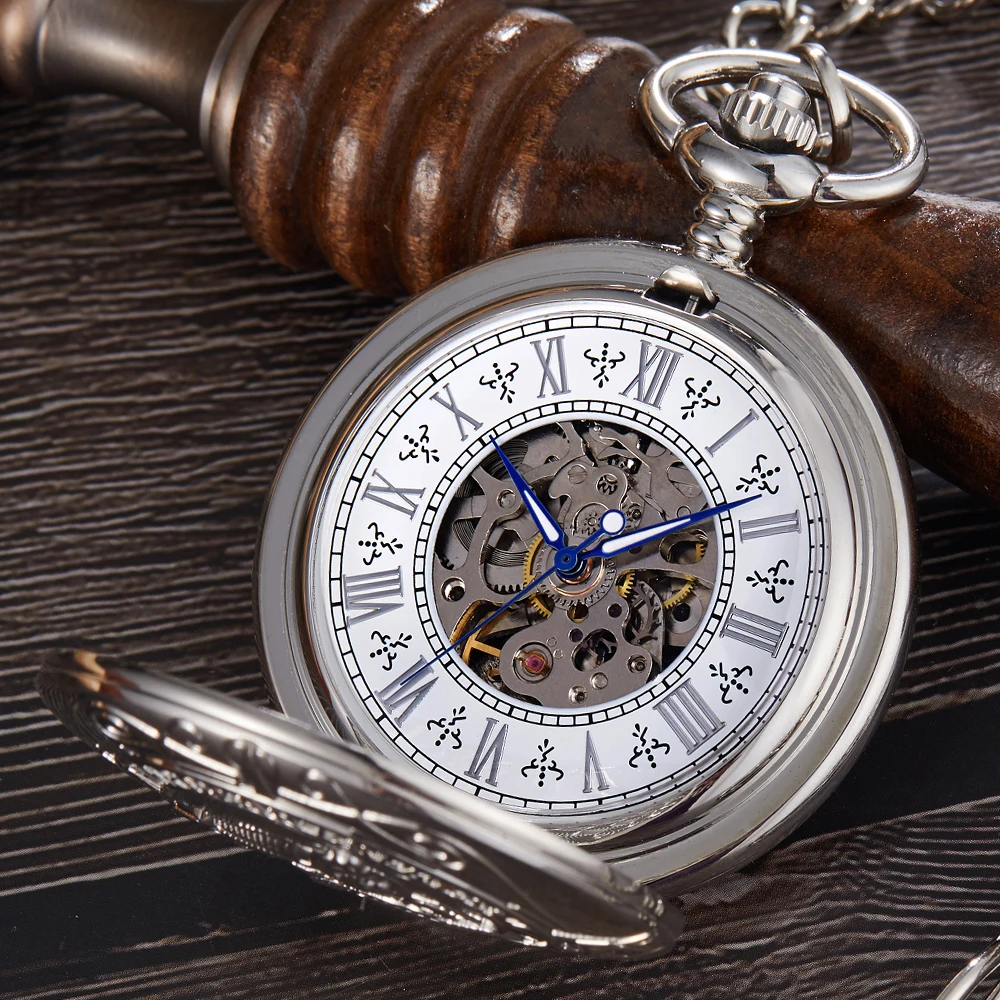 Mechanical Pocket Watch Luxury Antique Skeleton Men Steampunk Mechanical Fob Watches Clock Pendant Hand-winding Relogio De Bolso