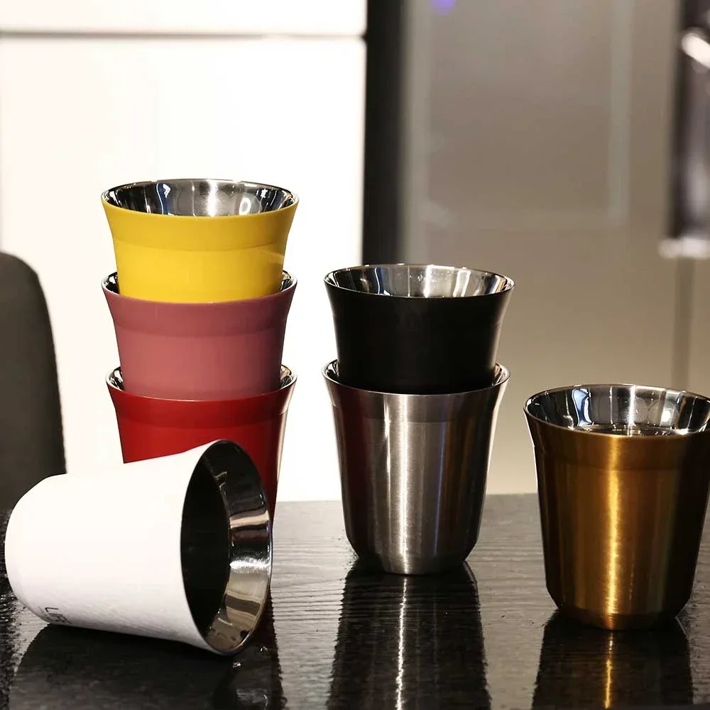 80ML Espresso Mugs Stainless Steel Coffee Milk Water Drink Breakfast Cups 304 Insulated Double Wall Dishwasher Safe Texture