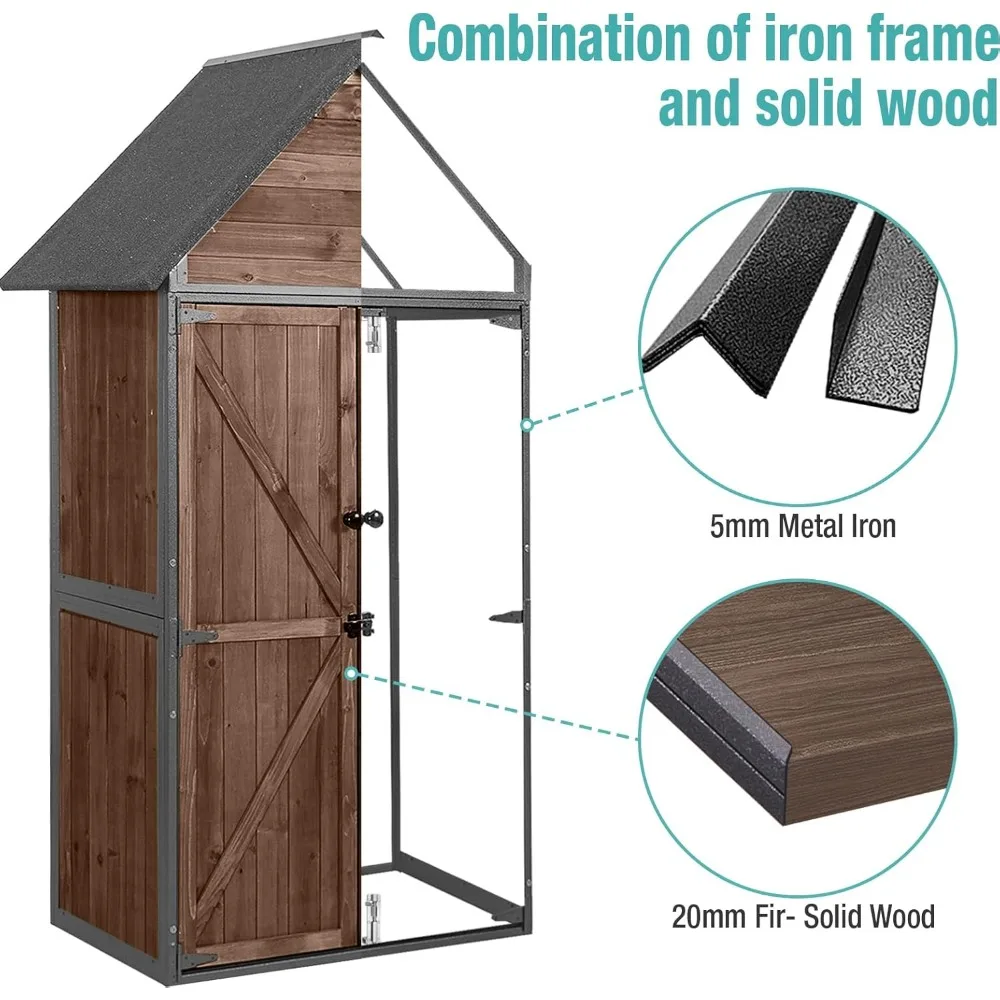 Sheds Outdoor Storage,Garden Shed with Metal Frame Structure and Adjustable Shelves,Large Capacity Storage Tool Cabinet Box