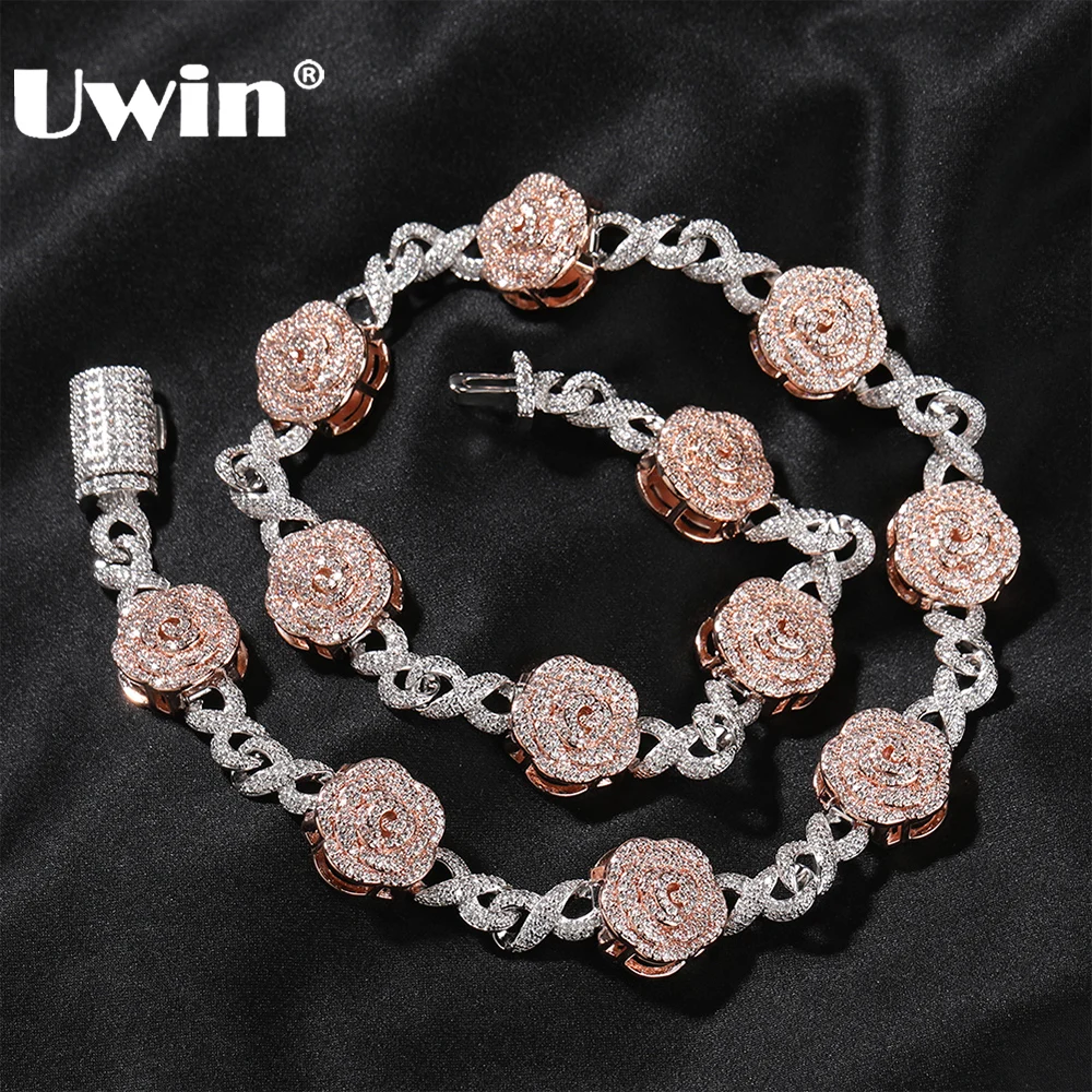 UWIN Iced Infinity Cuban Chain Necklace for Women Rose Link Chain with Spring Clasp Fashion Jewelry for Gift