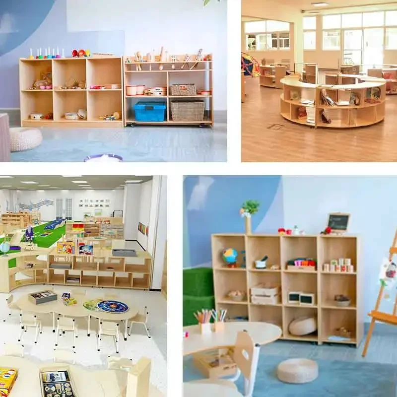 Mobili per la scuola materna in legno Armadietto per giocattoli Armadietto per giocattoli in legno per esposizione prescolare Montessori per bambini