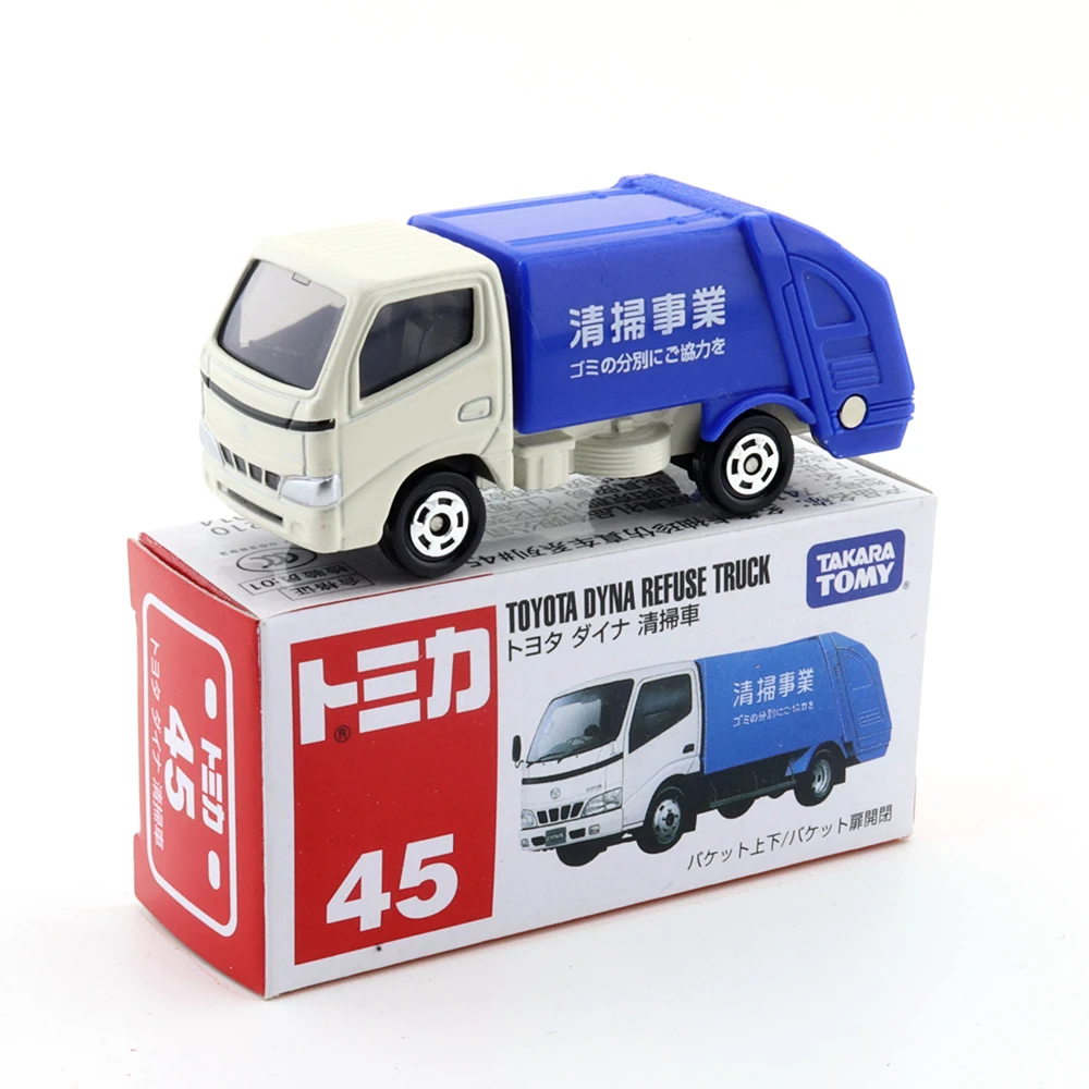 Takara Tomy Tomica No.45 Toyota Dyna rifiuti camion scala 1:63 pulizia auto Diecast Diecast modello automobilistico ornamenti Cas giocattoli