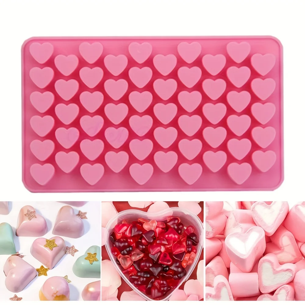 Molde de vela de silicone em formato de coração, 55 compartimentos, faça você mesmo, bolo de amor pequeno, molde de cozimento de chocolate, bandeja de gelo, alimentos seguros, suprimentos de cozinha