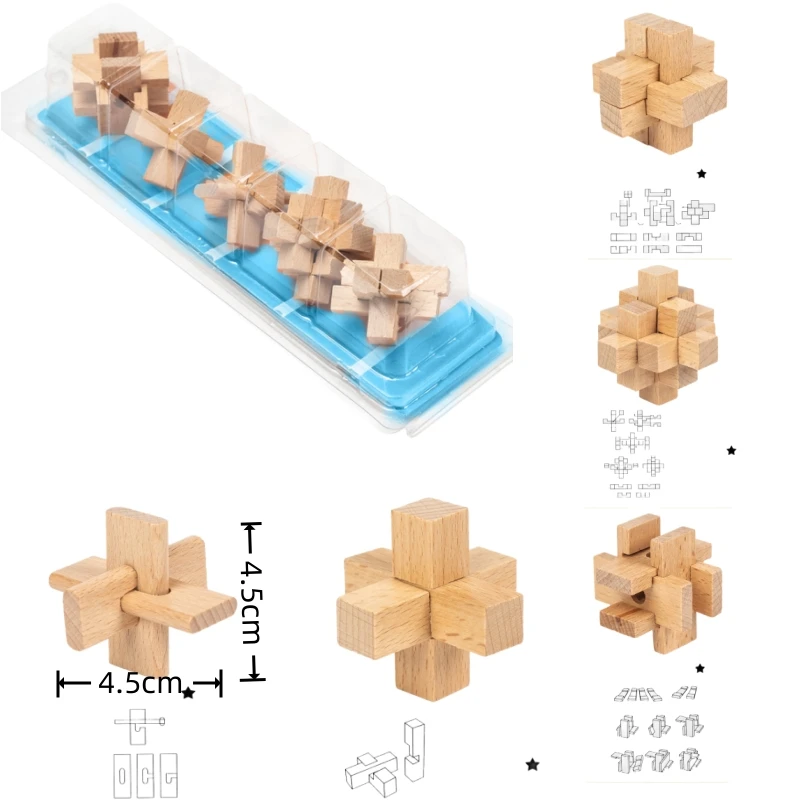 3D Magic Puzzle Adult Wooden Puzzle Toy Kong Ming Lu Ban Lock Brain Development Different Wooden Toys kids Puzzle Toys Children's Party Game