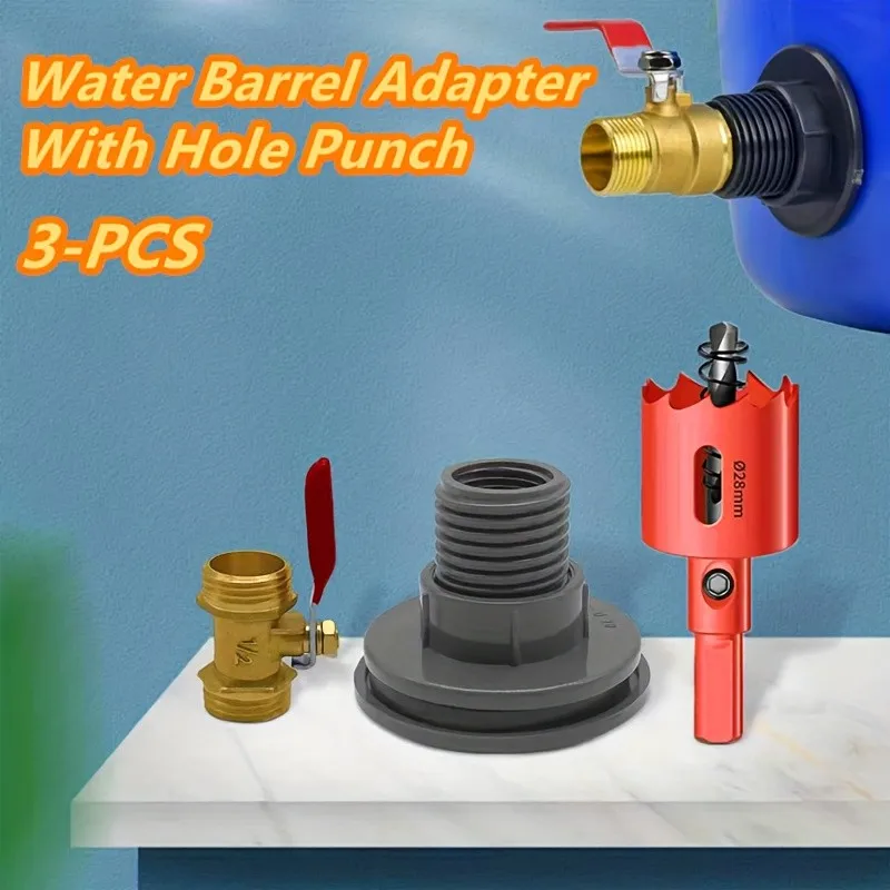 

1/2" Rainwater Tank Connector Kit - Dual External Thread Brass Ball Valve, for Garden/Water Storage