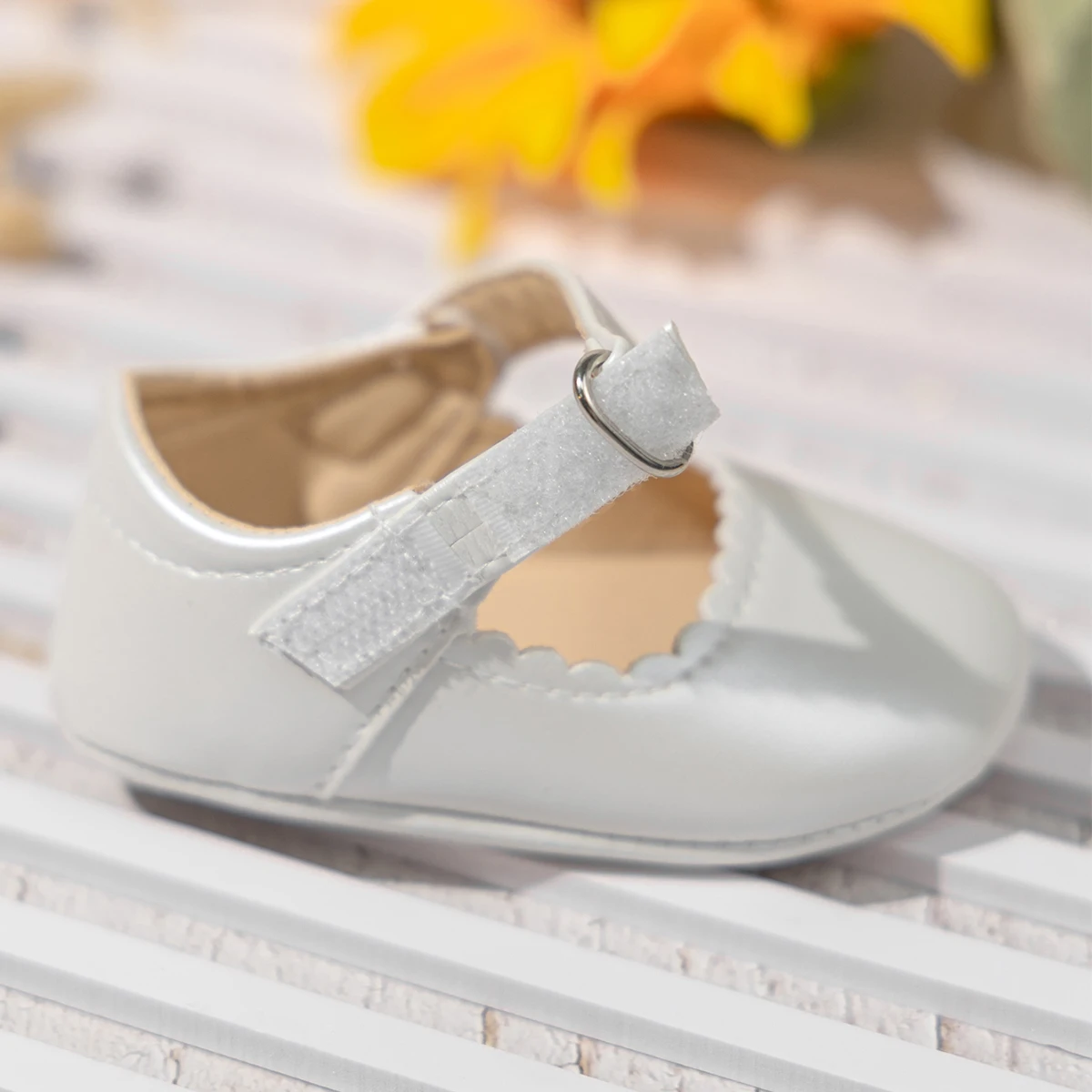 KIDSUN Spring Newborn Pu Baby Dress Girls Shoes Rubber Sole Non Slip First Walker Toddler White Dance Wedding Shoes for Girl