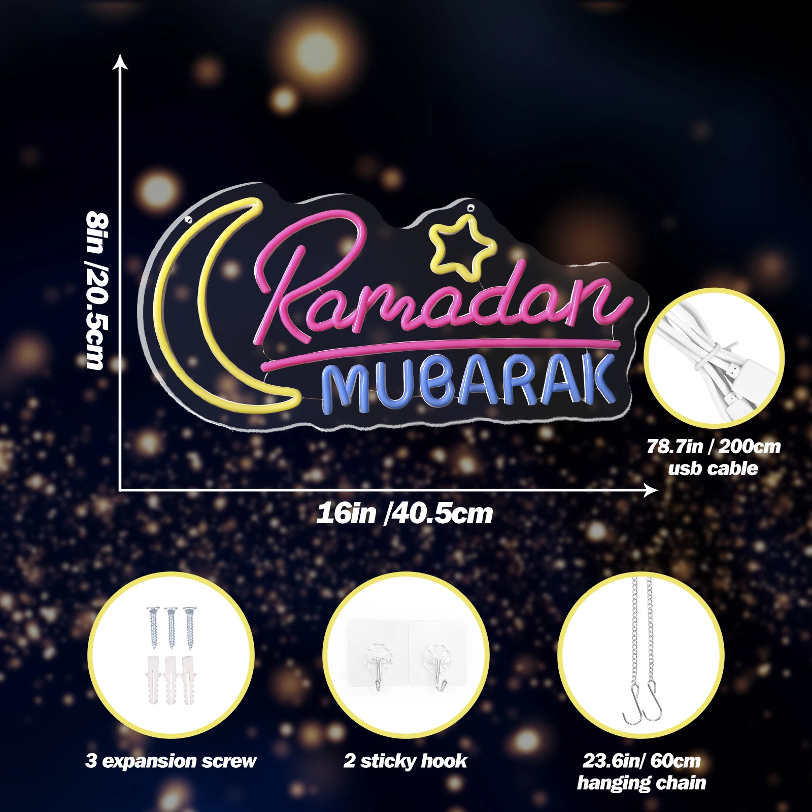 UponRay Ramadan Dekoracje Neon do domu Ramadan Mubarak Decor Neon Sign, Home Bedroom Decoration