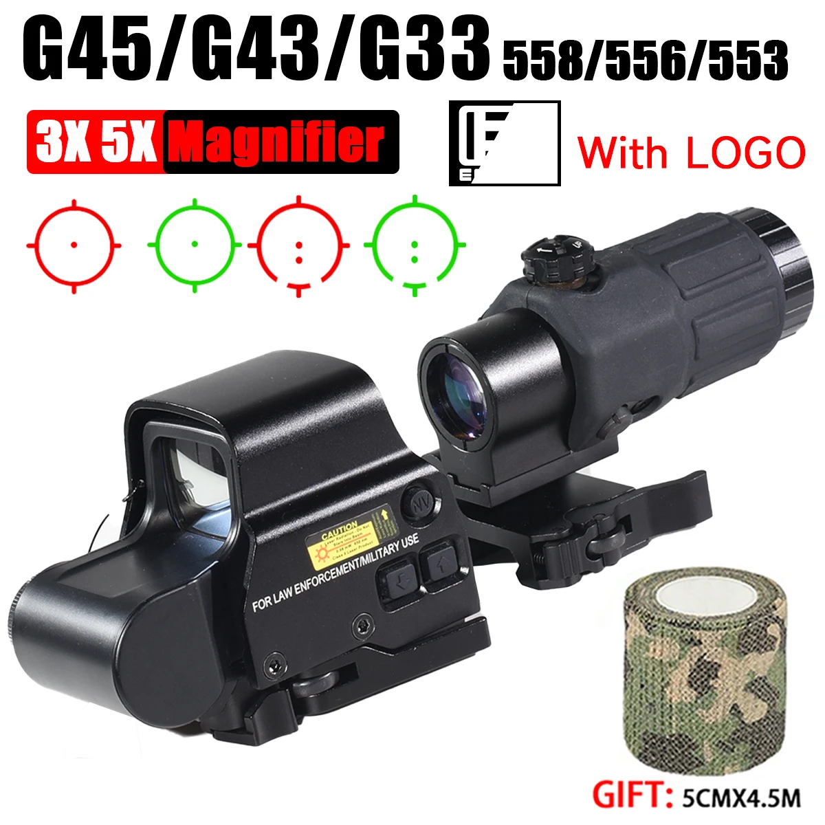 

Hunting G33/G43 3X G45 5X Magnifier Folding Side Flap 558 556 553 Holographic Reflection Red Dot Sight Tactical Accessory