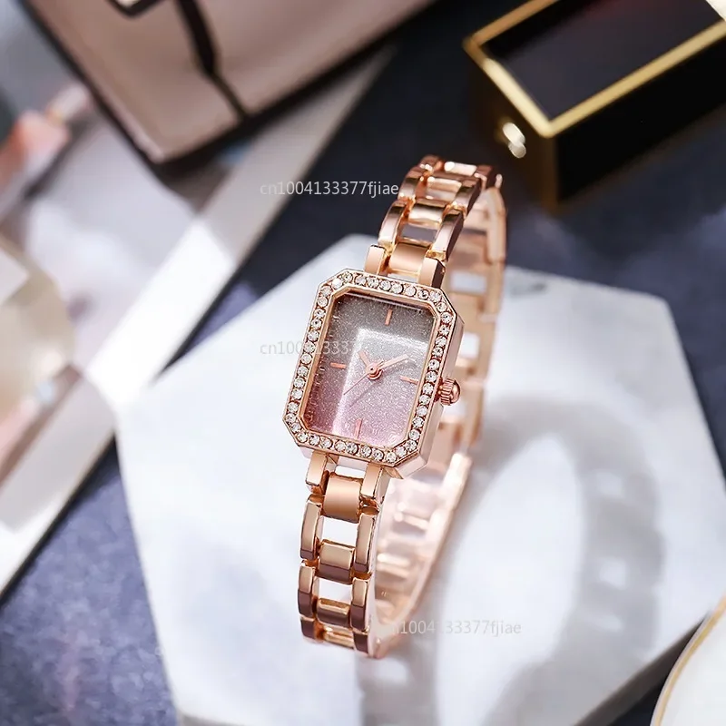 

Роскошные женские брендовые часы, модные платья, квадратный кристалл, минималистичный дизайн, женские кварцевые часы, часы со скелетом из нержавеющей стали