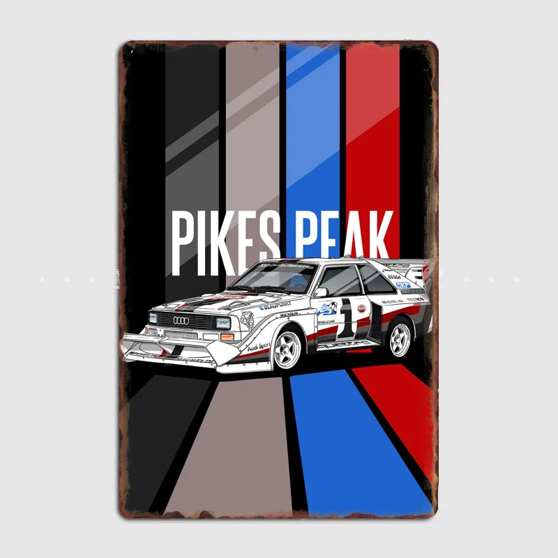 German Car Quattro S1 Pikes Peak Rally Racing Classic Retro Metal Sign Poster Garage Indoor Room Decor Tin Home Wall Decor