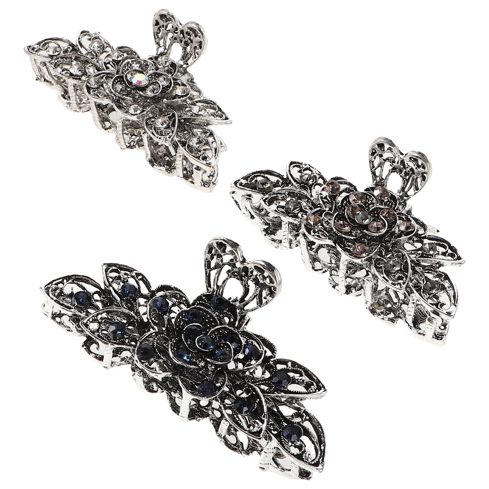 

3pcs Large Claw Clips For Women Vintage Alloy Rhinestone Jumbo Clamps Strong Hold Thick Hair Styling Hair Accessories Barrettes