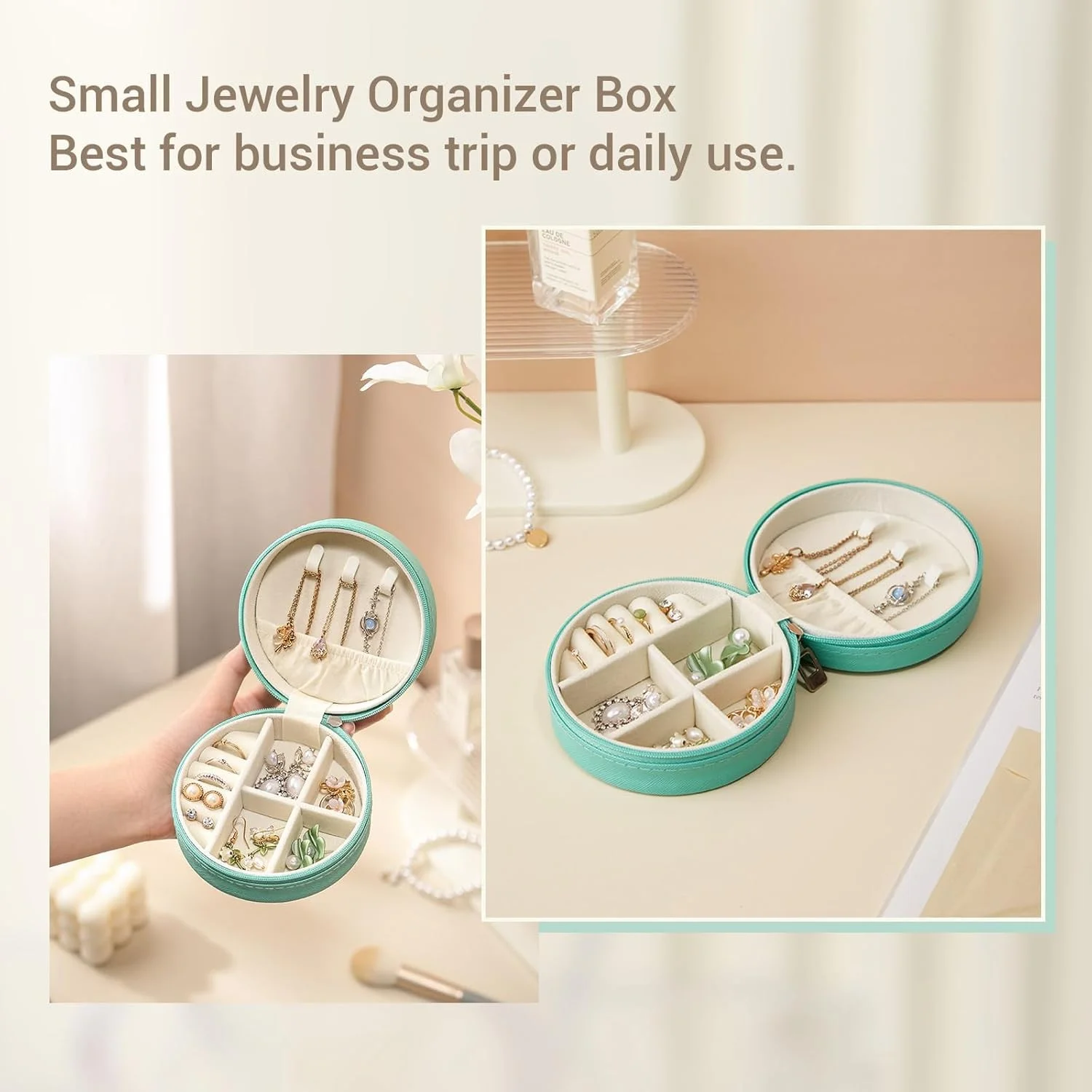 Travel Jewelry Case Portable Zipper,Pu Leather Storage Box for Rings Earrings,Ideal Gift for Women,Multi-Layer Durable Design