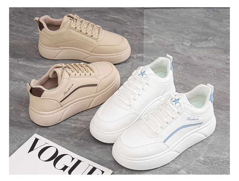 

2026 Autumn Women Leather Casual Sneakers Lightweight Soft Sole All-mat Thick Platform Walking Sports Board Shoes