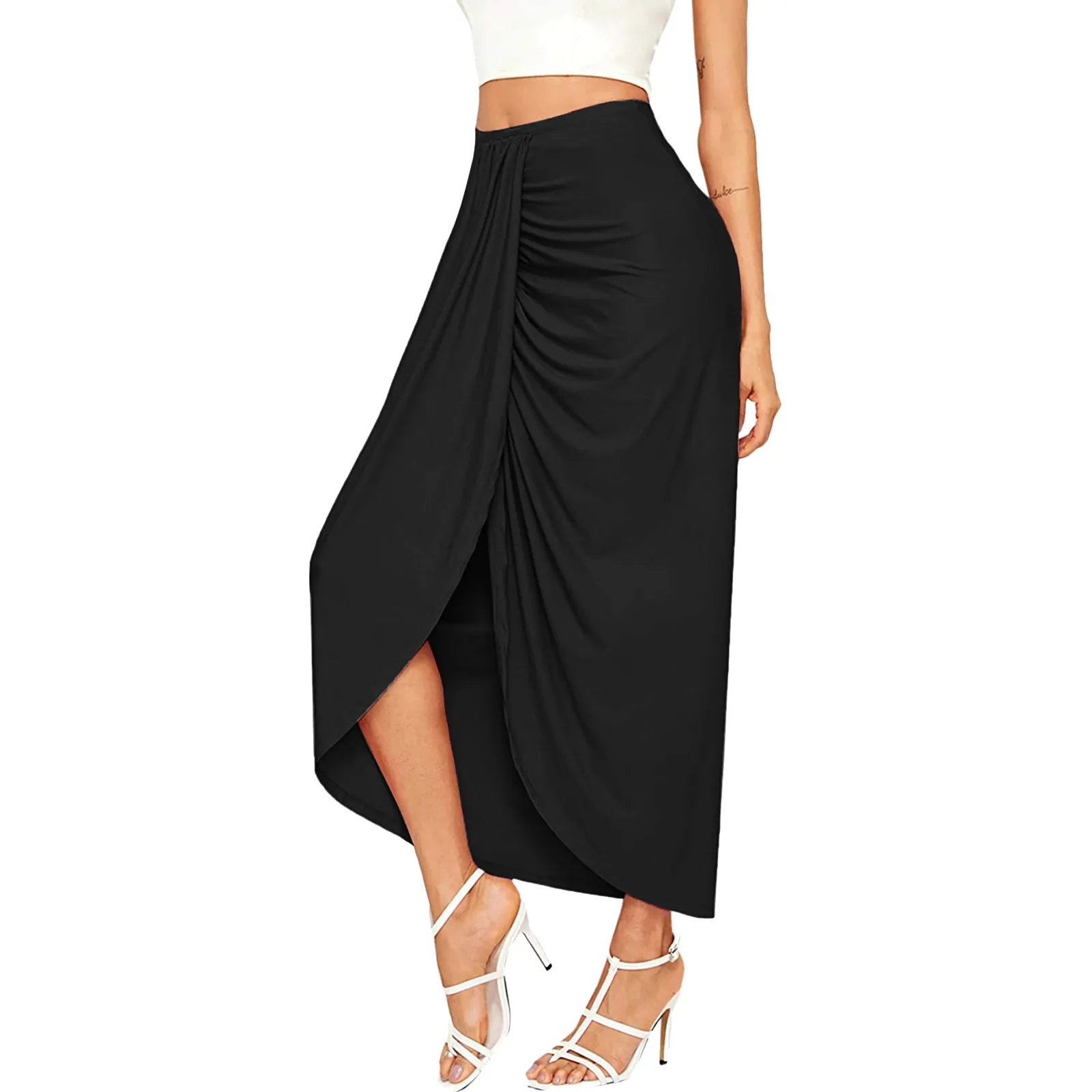 Trailer Skirting Elastic Draped Asymmetrical Casual Solid Waist Maxi High Wrap Slit Skirt Anime Skirts Plus Size Denim Skirt