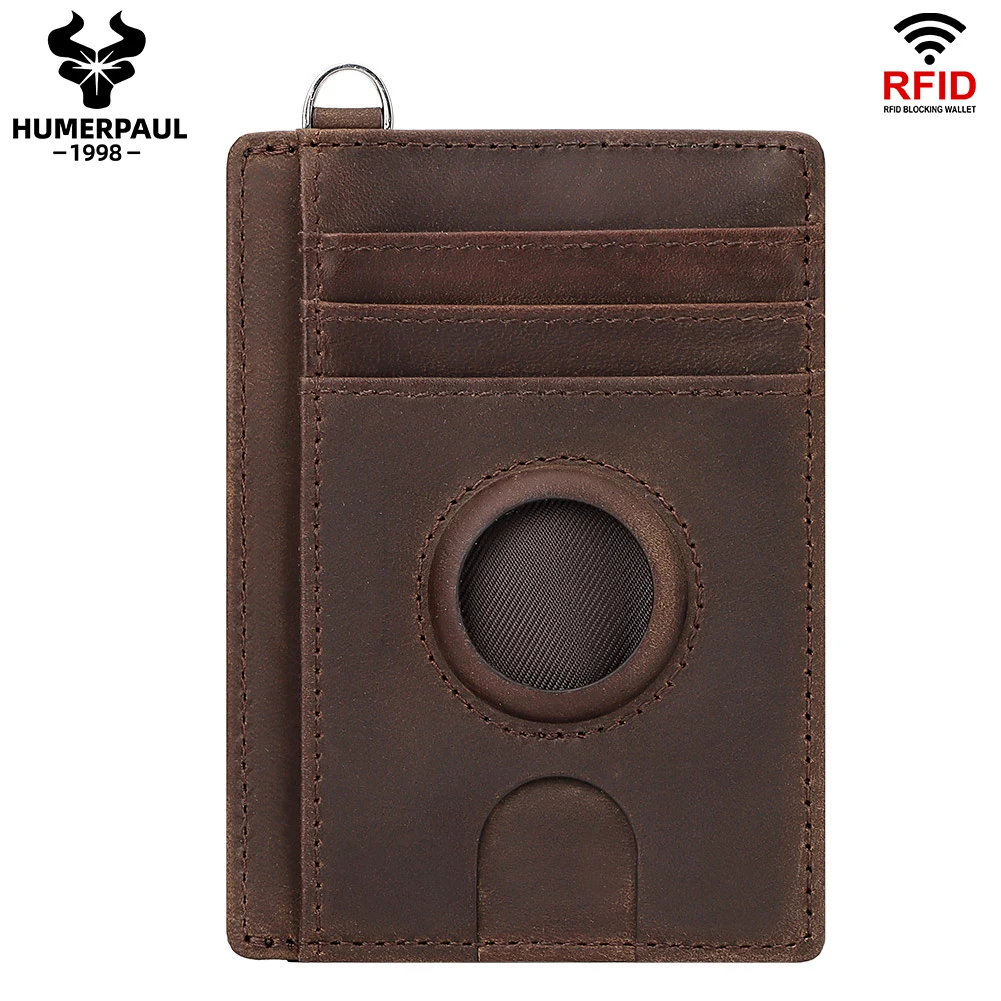 HUMERPAUL Slim RFID Blocking Airtag Wallet with Credit Card Holder Genuine Leather Ultra-thin Money Purse Fashion Cardholder Bag