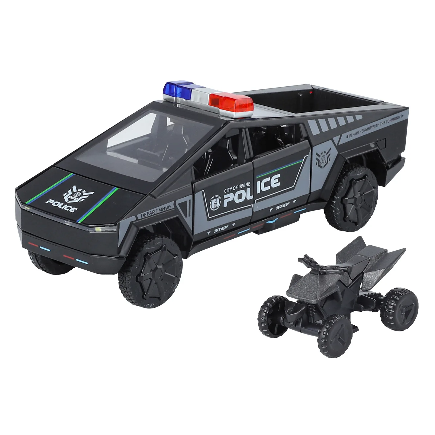 1:32 Cybertruck coche de policía recogida coche de aleación modelo Diecast vehículo de juguete sonido luz imitación para niños juguetes de regalo de Navidad
