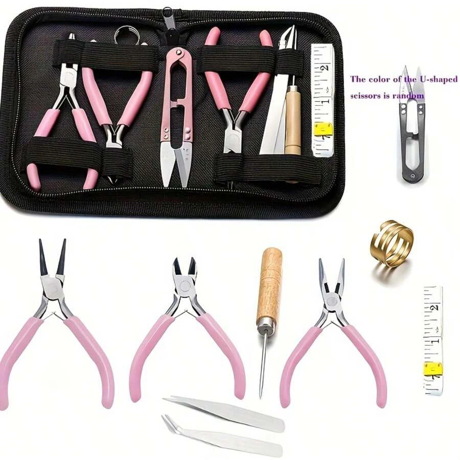 9-teiliges Werkzeugset für die DIY-Schmuckherstellung, geeignet für Anfänger und Experten, praktisch zur Aufbewahrung von wichtigen Utensilien.