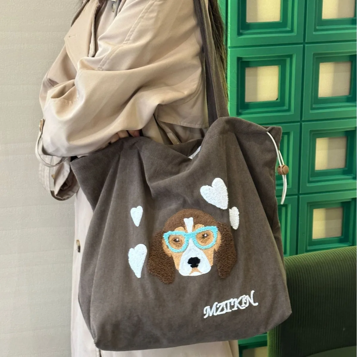 

New Embroidered Tote Bag Versatile Shoulder Bag Canvas Bag Large Capacity Student Class Commuting Corduroy Bag Female