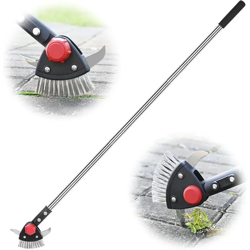 

A20F-Crack Weeder Tool For Driveway, Adjustable Long Handle Crevice Cleaning With Stainless Steel Weed Brush