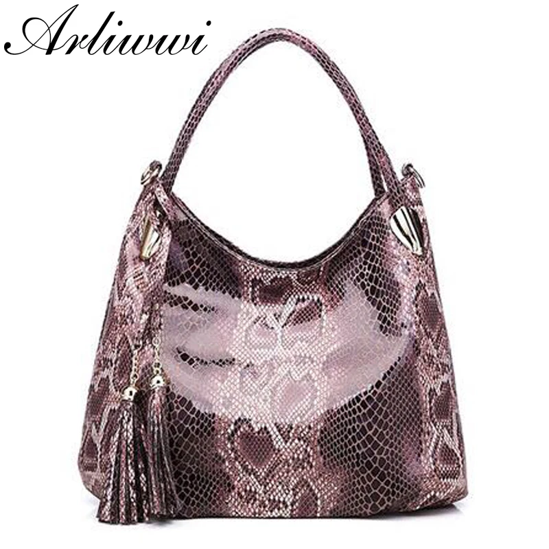 2022 Luxury Serpentine Embossed PU Leather Large Handbags For Women Fashion Featured Shiny Printing Ladies Shoulder Bags