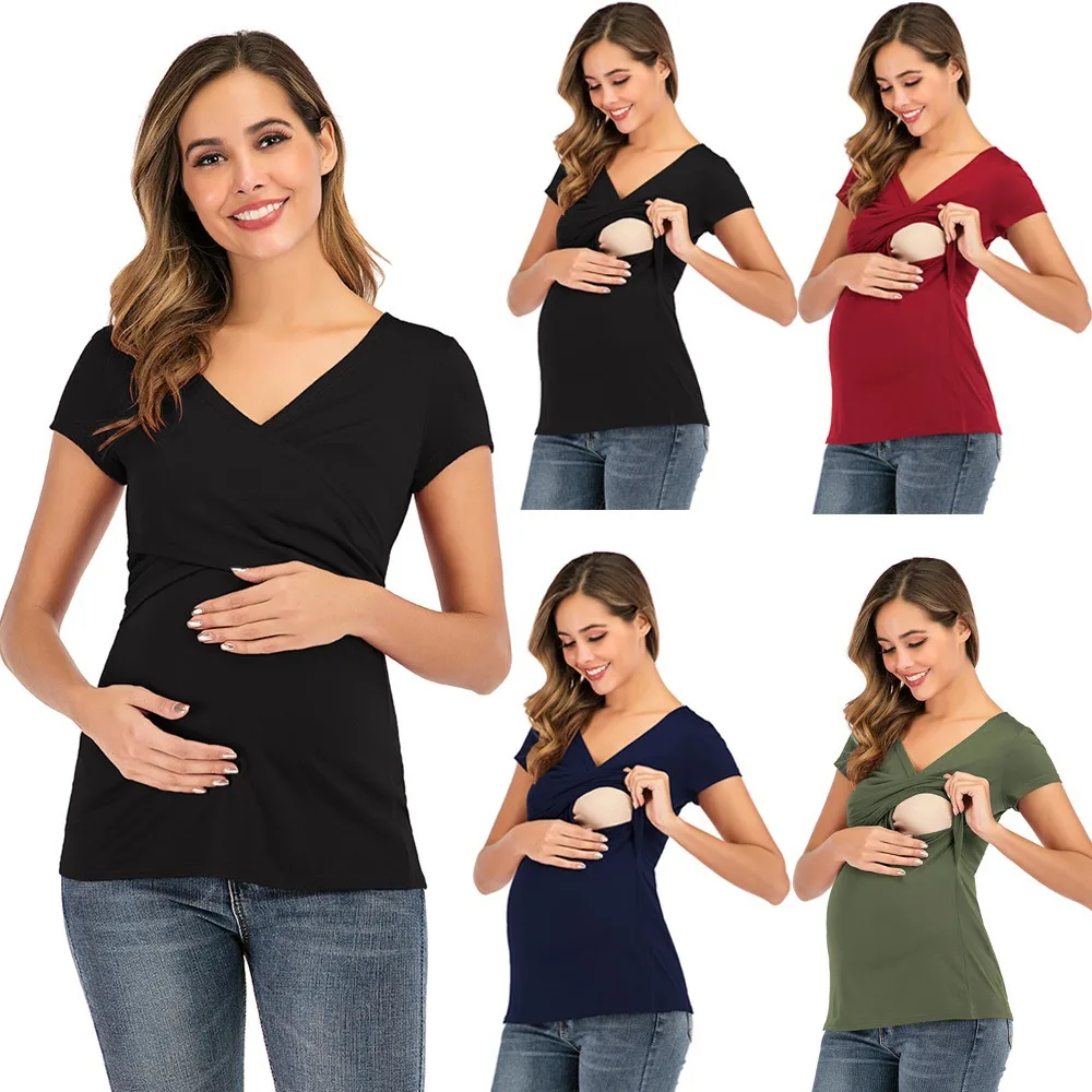 

Women Maternity T-shirt Clothes Summer Fall Long Sleeve Stripe Nursing Top Breastfeeding Shirts Pregnancy Clothes XL