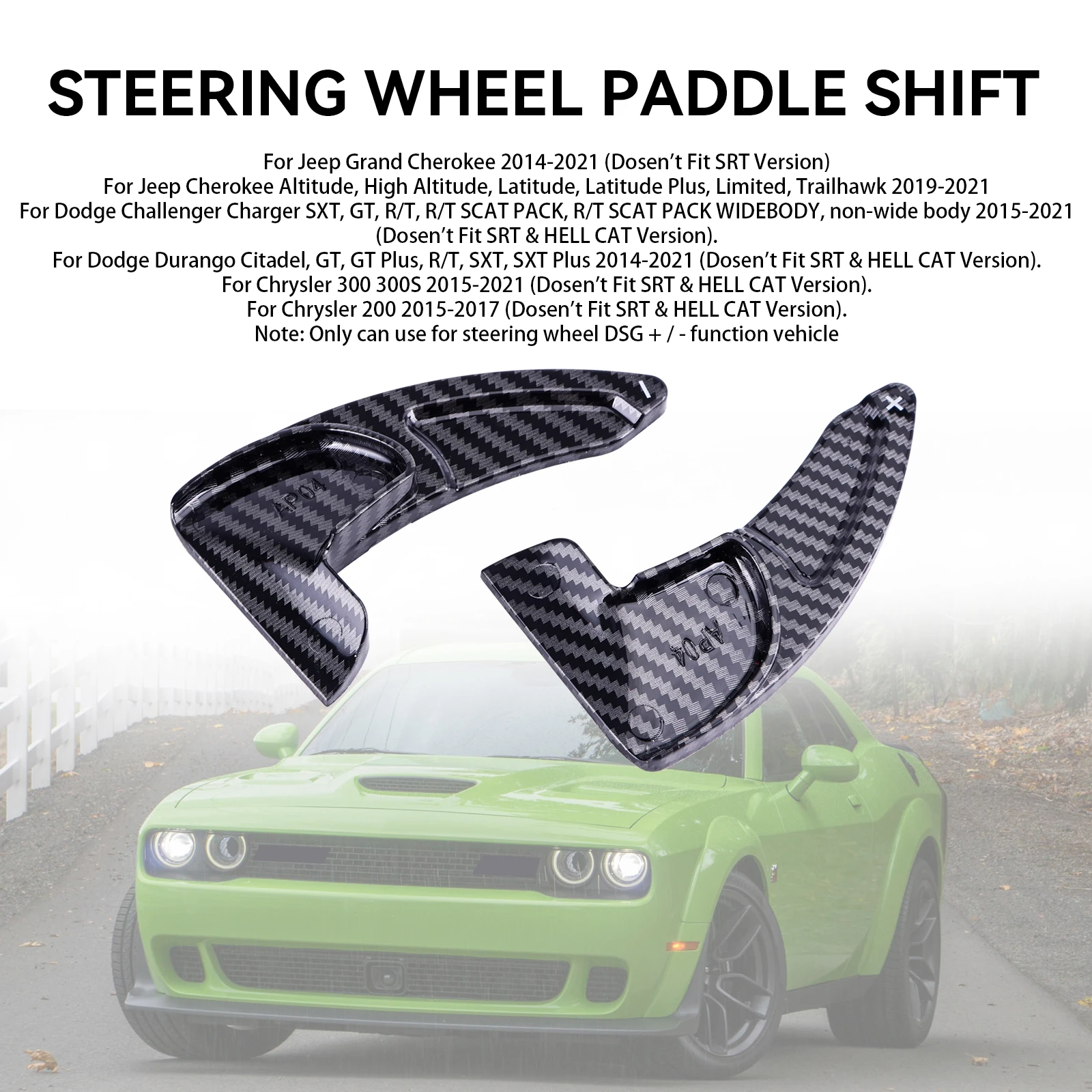 Areyourshop Steering Wheel Shift Paddle Extended Shifter Trim fit Dodge Challenger Charger