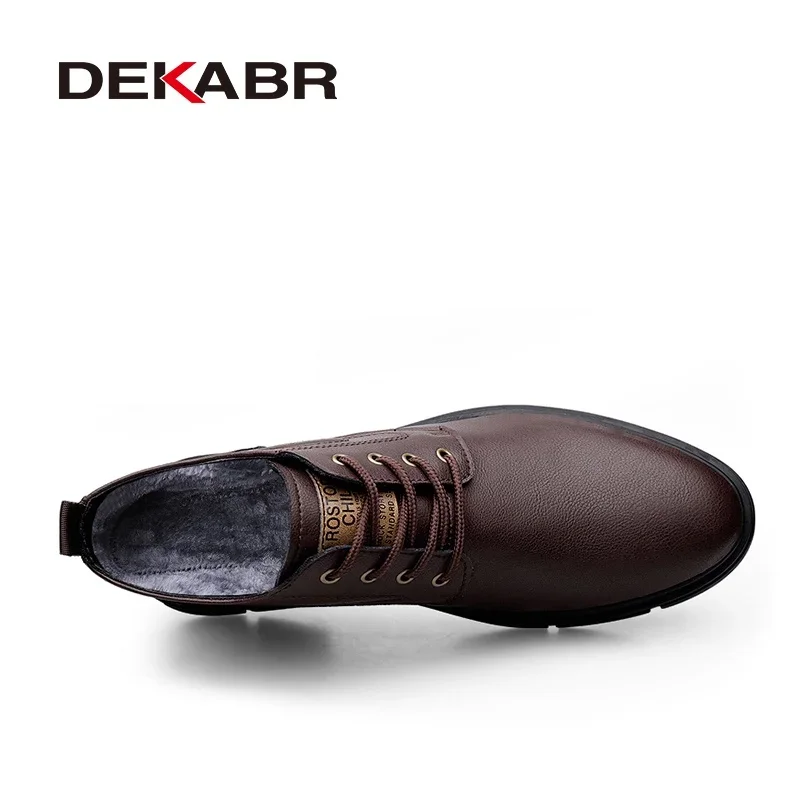DEKABR Keep Warm Comfy Split Leather Ankle Boots Winter Men Boots Fashion Lace Up Shoes for Man Lightweight Casual Boots