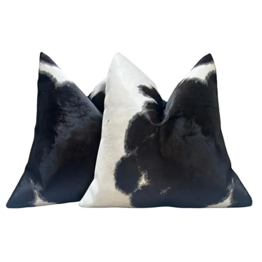 

Pack of 2 Set Real Cowhide Genuine Leather Cushion Covers Throw Pillow for Farmhouse Decorations Chair Sofa Living Room Bedroom