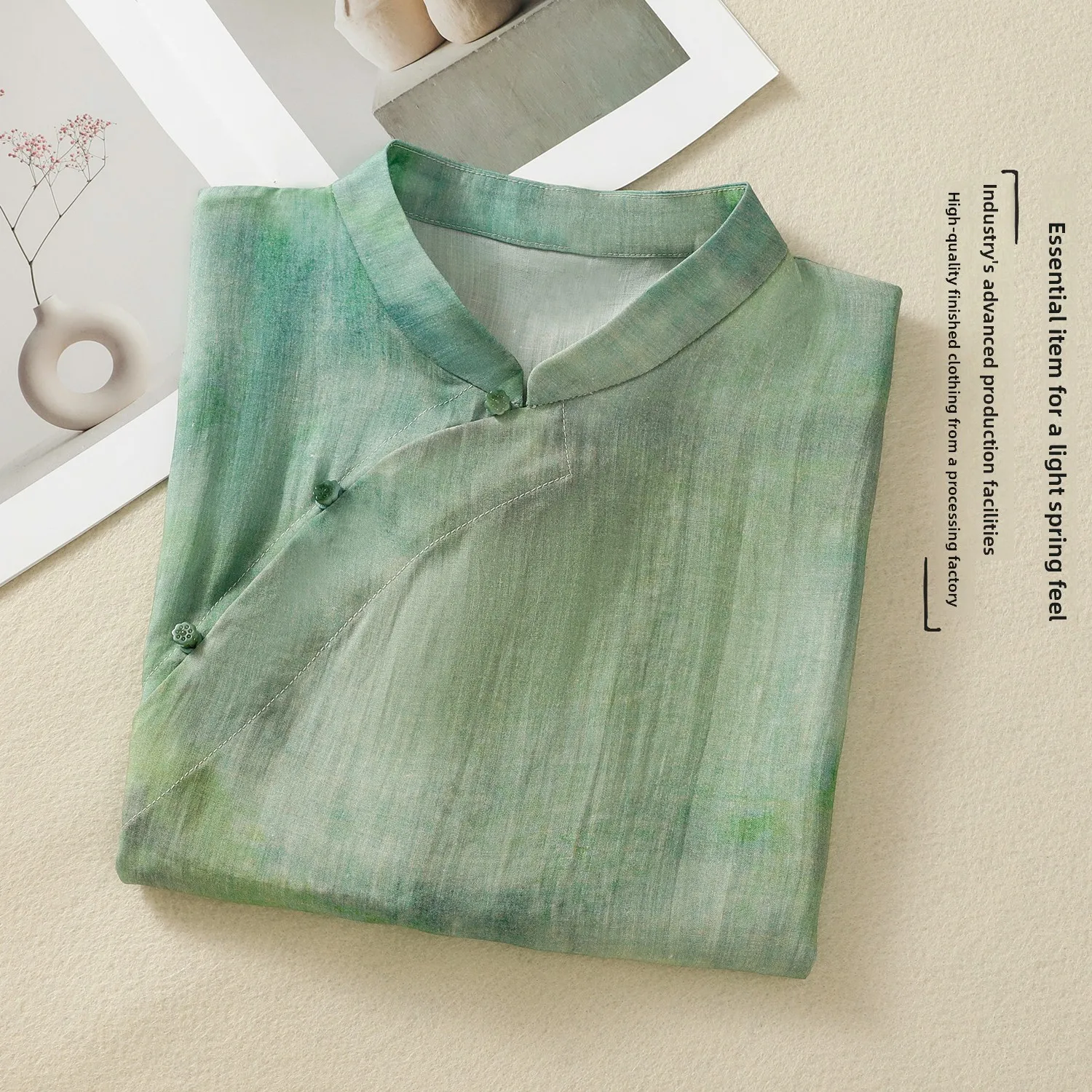 

Новый китайский Sle Light National Trend irt Seasonal Zen Little Fly Sve Retro Cotton Linen Small irt Chinese Sle Butt...