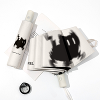 UPF 50+ Auto Umbrella with Pixel Cat Print - Heavy Black Lining Sun Protection, 8 Fiberglass Ribs 3-Fold Windproof Digital Art