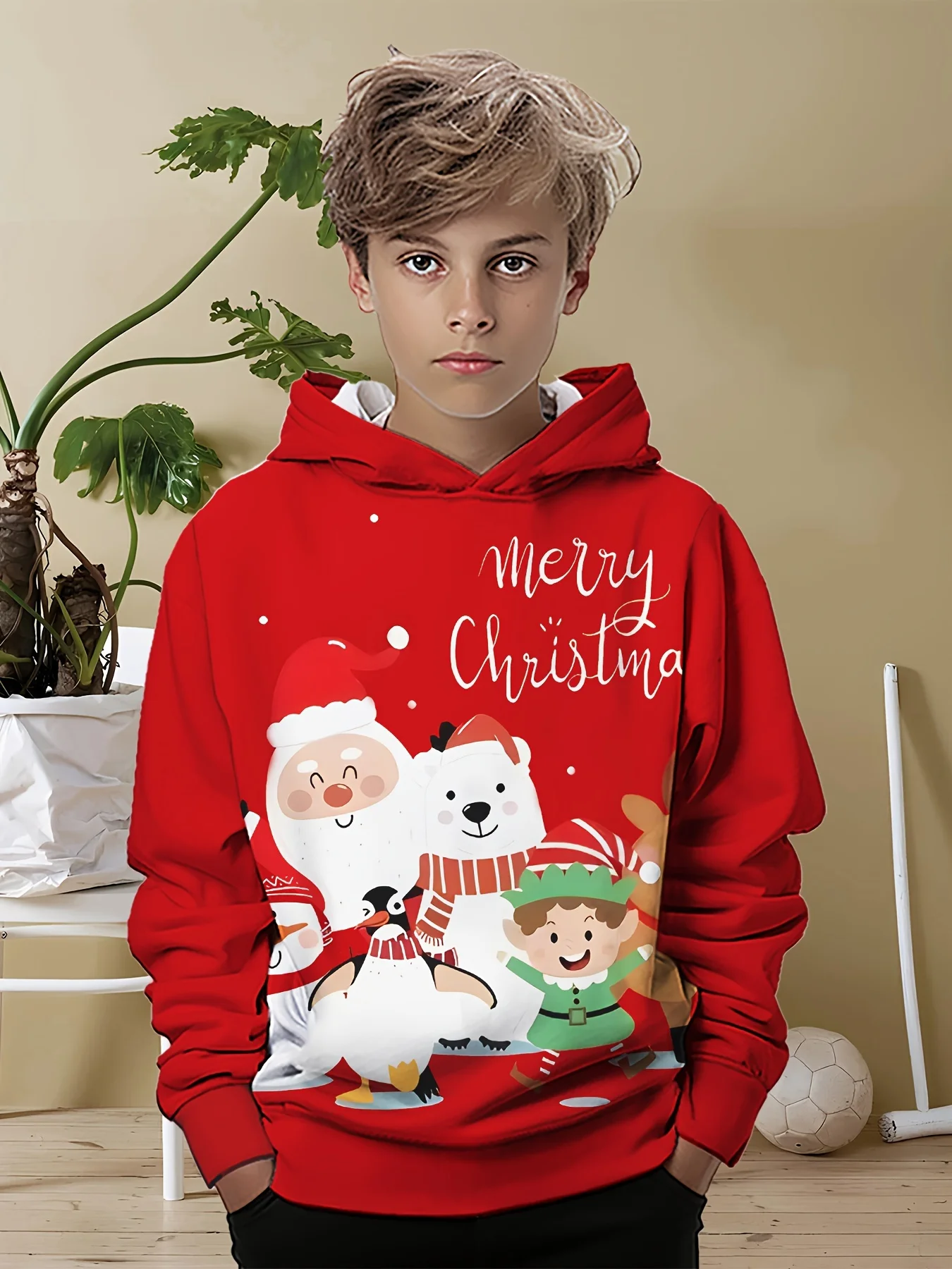 

Full of Festive Vibes! Kids Christmas Theme Hoodie with Cute Animal Designs, Suitable as Both Outerwear and Inner Layer