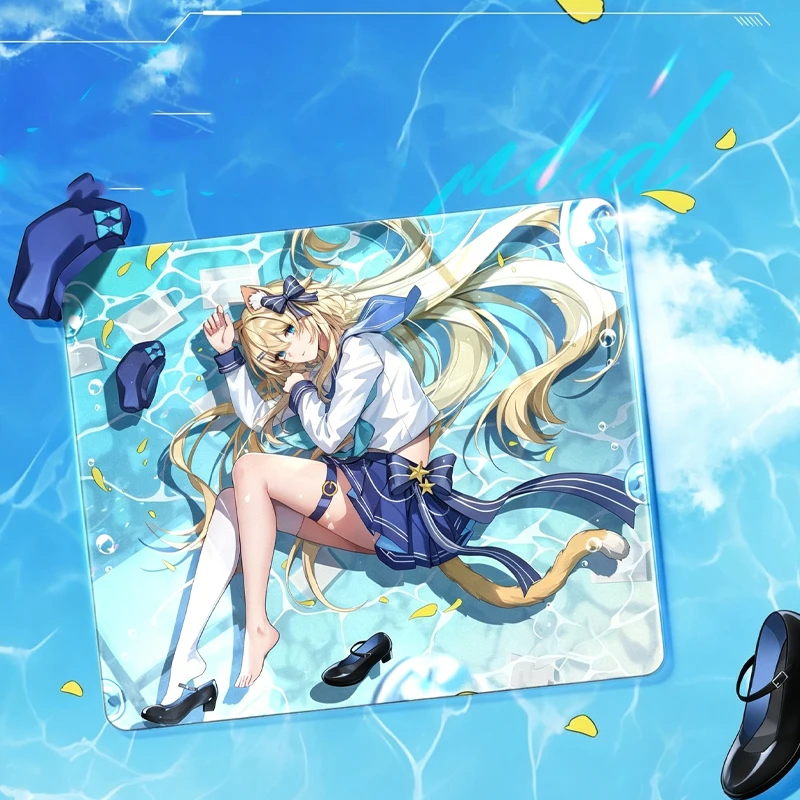 Glass Game Mouse Pad Anime Yellow Hair Girl 450x400MM Size For E-sports Gaming Desk Pad Photovoltaic Glass Mouse Pad Customized