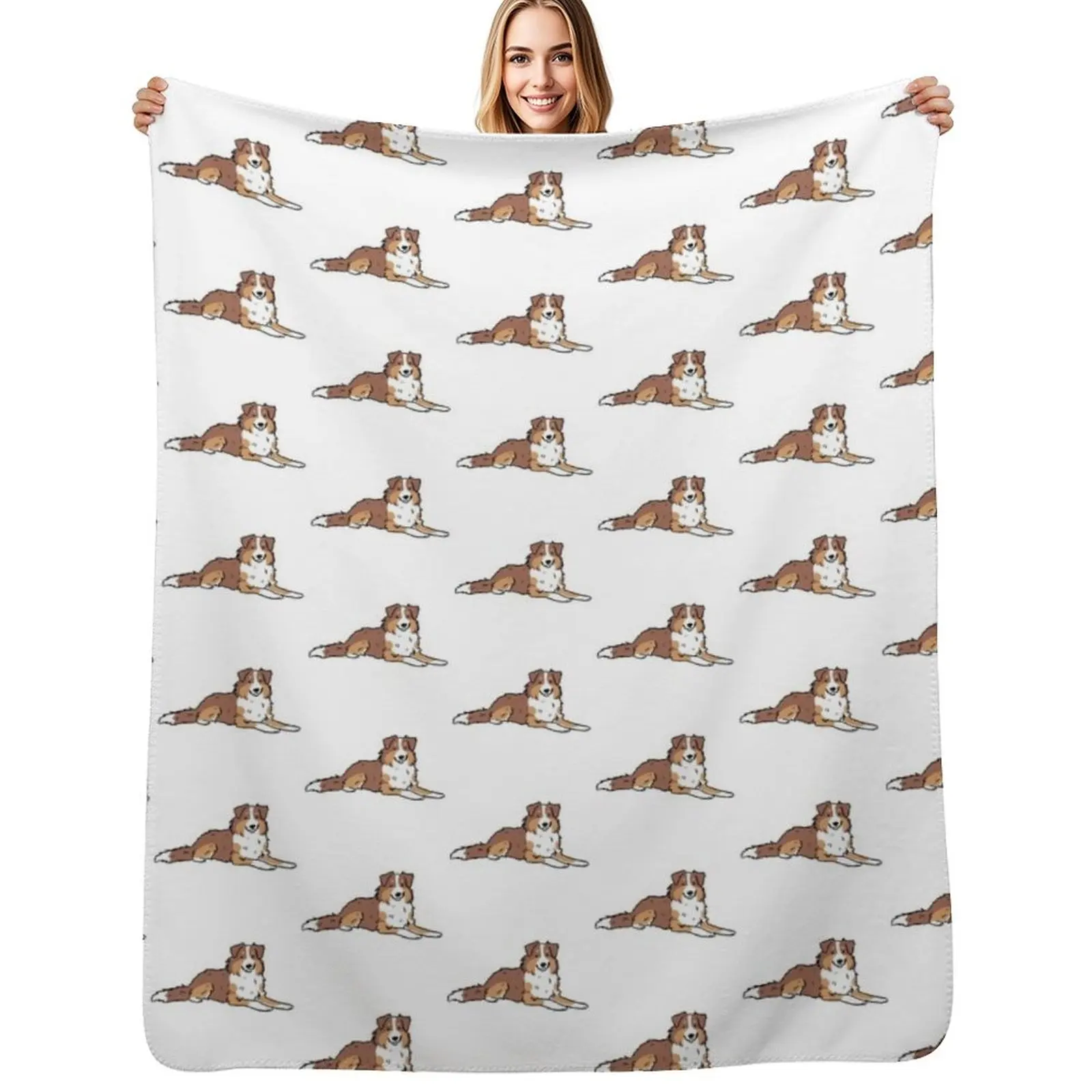 Australian shepherd face cute illustration - red tri australian shepherd Throw Blanket Bed Custom Sofa Blankets