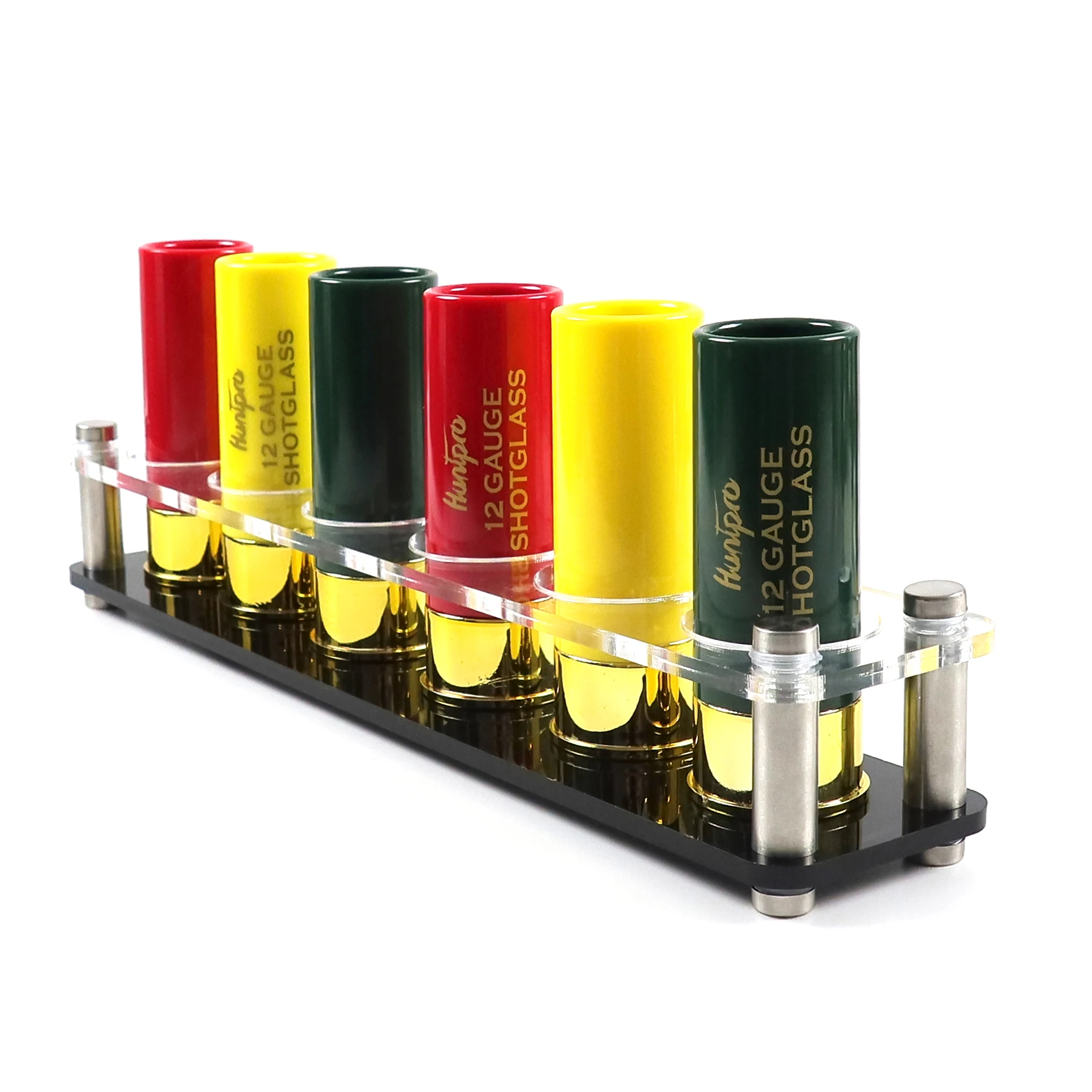 Juego de vasos de chupito de calibre 12 para caza, vasos de chupito multicolor con bandeja acrílica, portavasos para cazador, regalo al aire libre, 6 unidades
