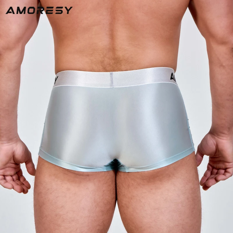 AMORESY satin glossy thin men underpants thin oily shiny solid color breathable sports briefs Silk High elasticity briefs