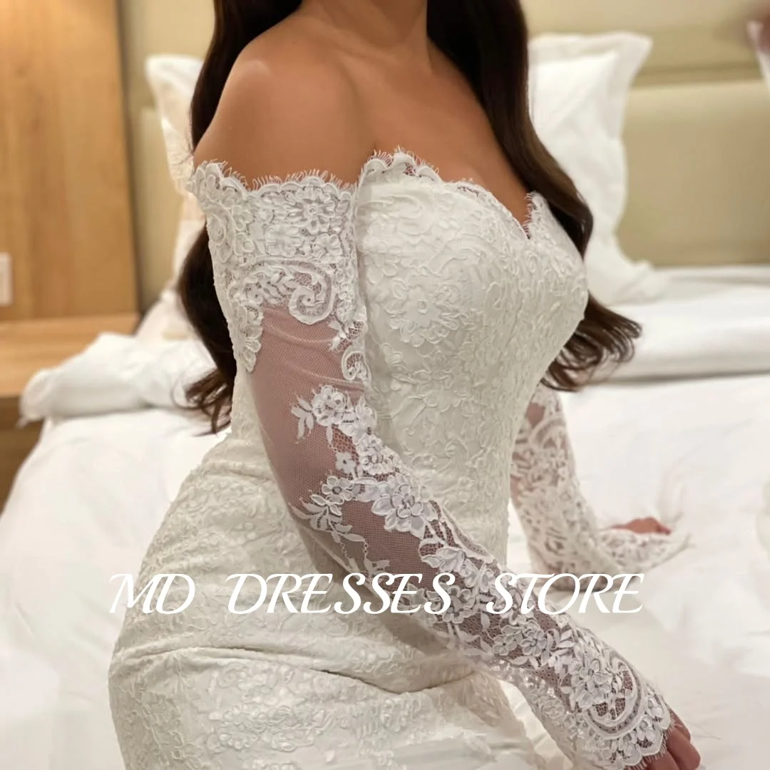 Md elegante branco sereia vestidos de casamento 2025 rendas manga cheia trem varredura querida vestidos de noiva de fiesta personalizado