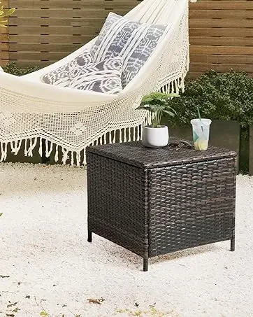 Outdoor Side Table with Umbrella Hole, Rattan Umbrella Stand Table with 1.6